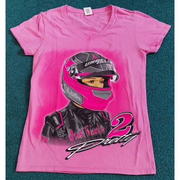 Gildan Heavy Cotton Women's T-shirt 2 Pretty Just Truck'n All Over Graphic Racin - Picture 1 of 7